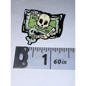 Skeleton Breaking Through $100 Hundred Dollar Bill $ Pin Brooch